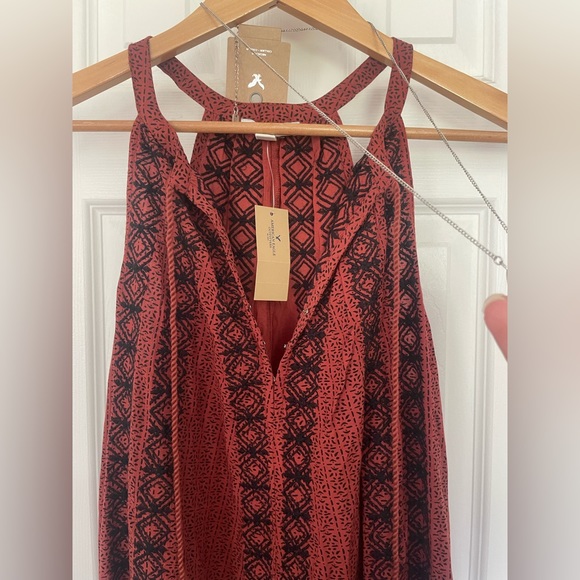 AEO Rust Embroidered Sleeveless Swing Shift Dress